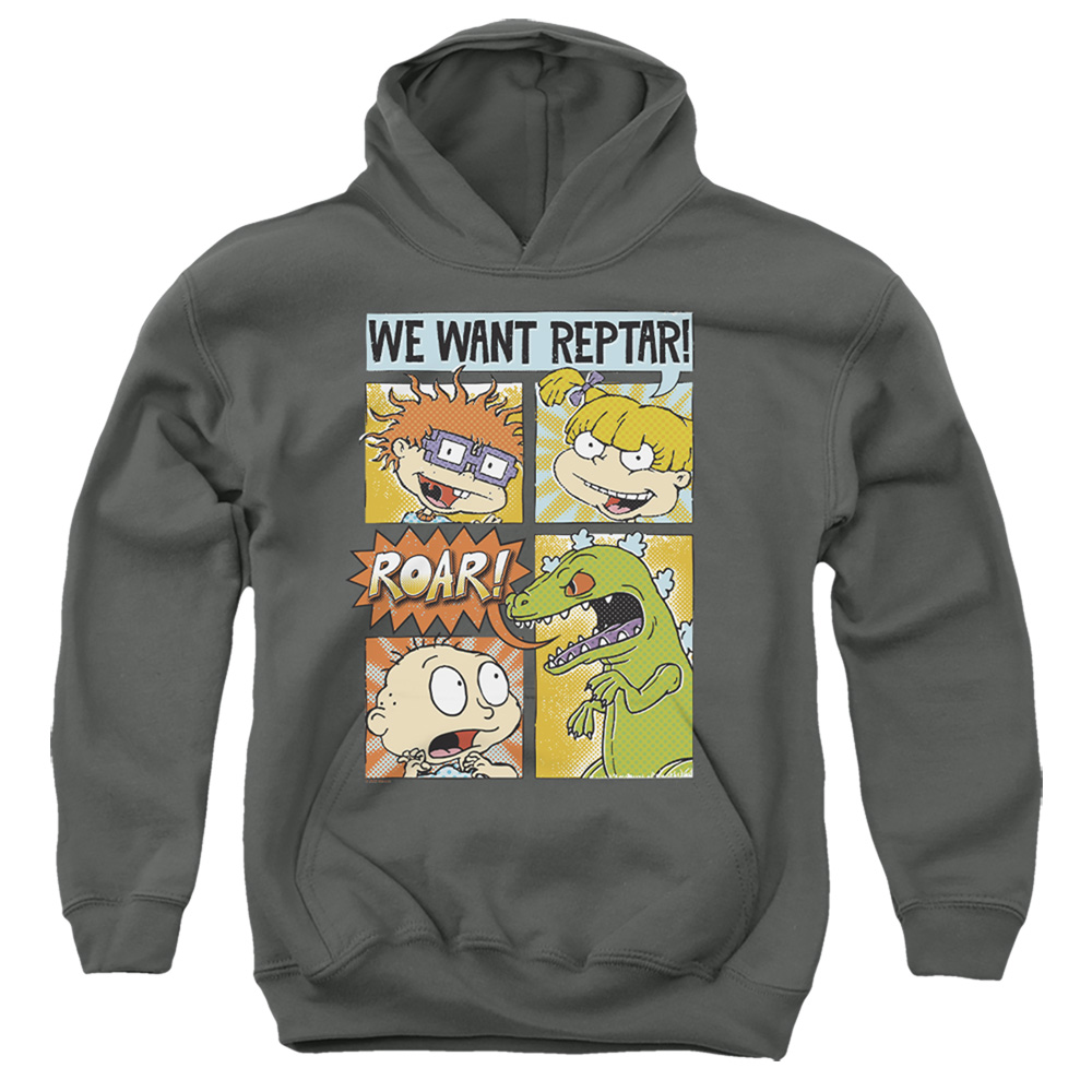 Rugrats & We Want Reptar Comic-Youth Pull-Over Hoodie, Charcoal - Medium