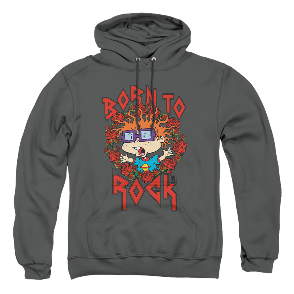 NICK238-AFTH-3 Rugrats & Chucky Was Born To Rock-Adult Pull-Over Hoodie, Charcoal - Large -  Trevco