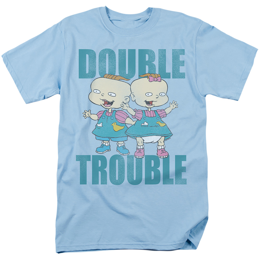 NICK569-AT-2 Rugrats & Double Trouble Short Sleeve Adult 18-1 T-Shirt, Light Blue - Medium