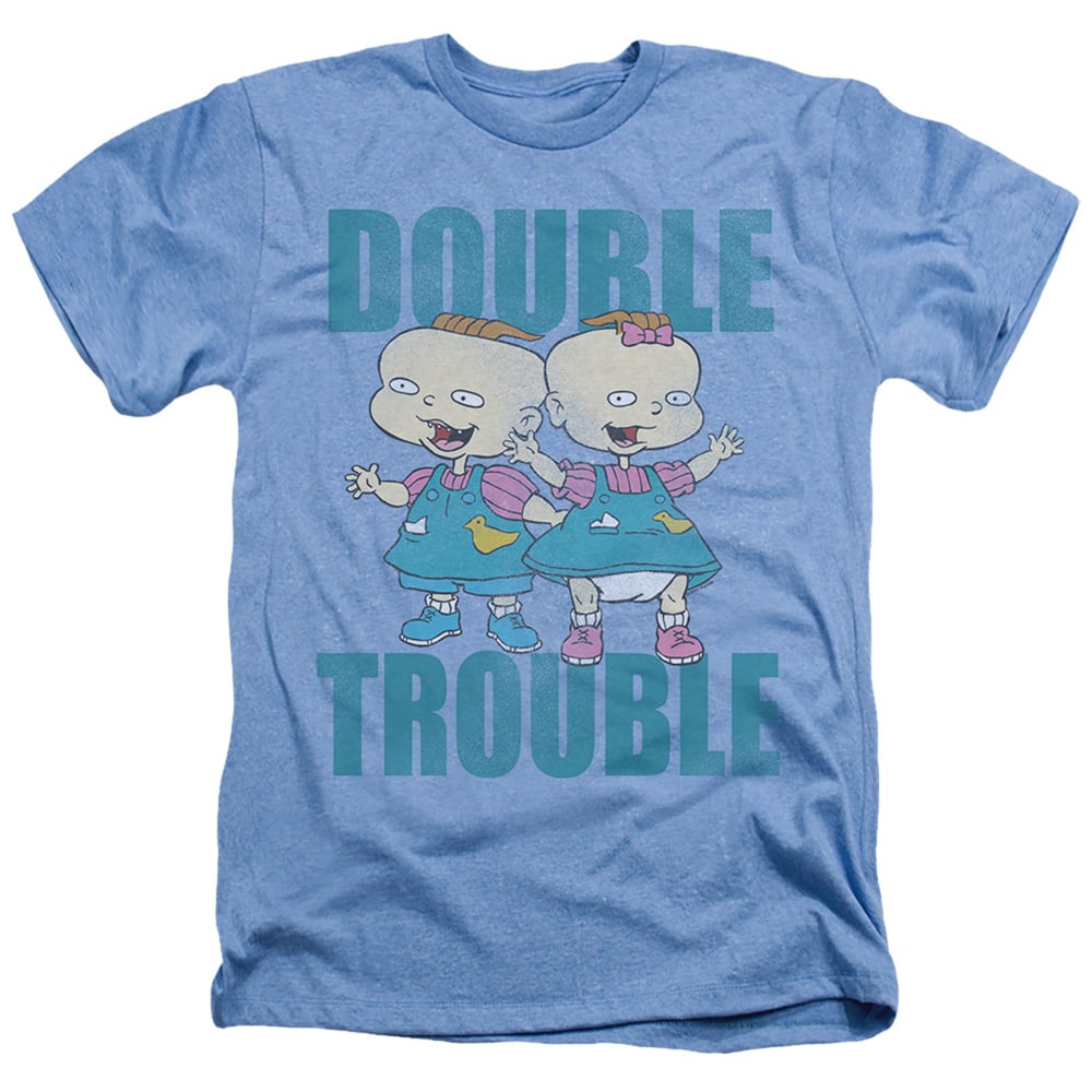 NICK569-HA-2 Rugrats & Double Trouble-Adult Heather T-Shirt, Light Blue - Medium