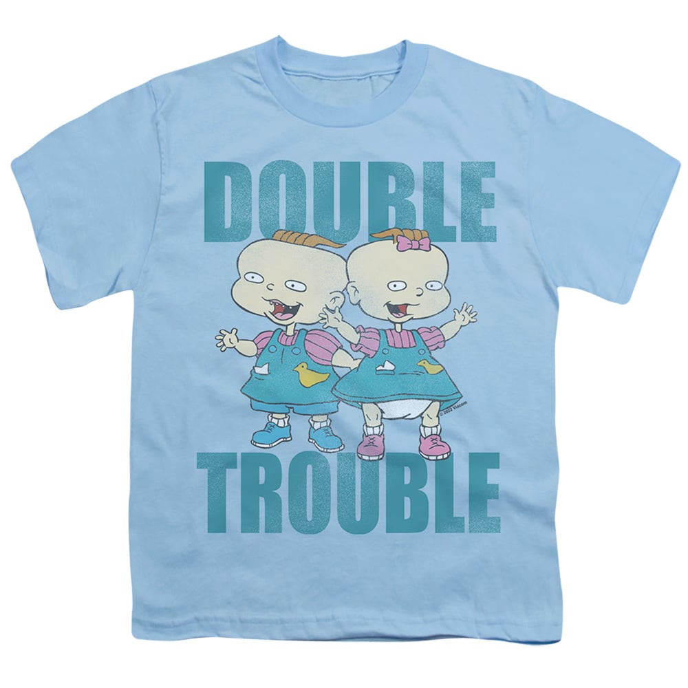 NICK569-YT-2 Rugrats & Double Trouble Short Sleeve Youth 18-1 T-Shirt, Light Blue - Medium