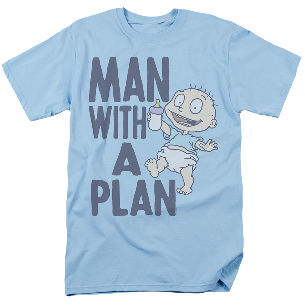 NICK746-AT-2 Rugrats & Man with A Plan Short Sleeve Adult 18-1 T-Shirt, Light Blue - Medium