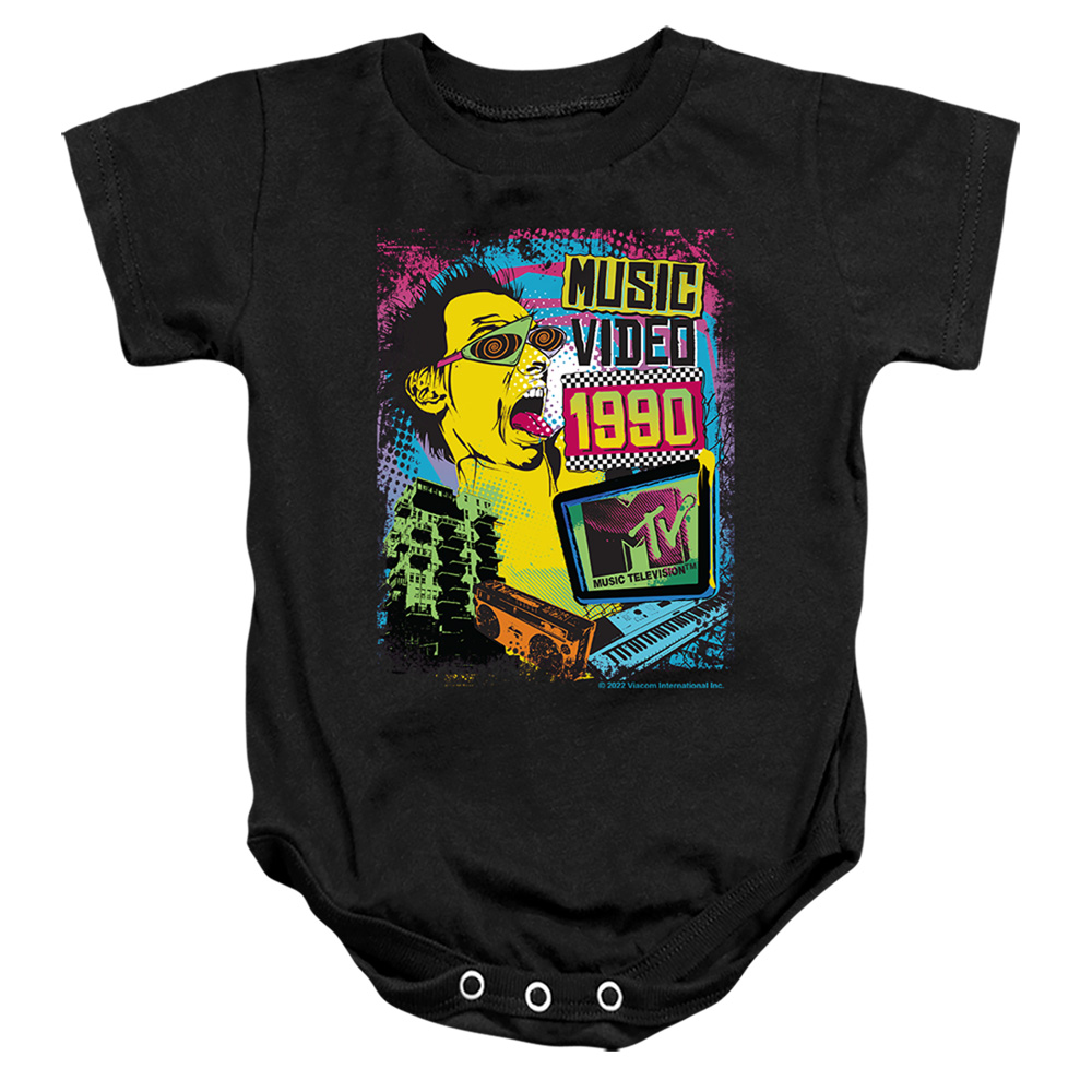 MTV & Neon Rocker Logo-Infant Snapsuit, Black - Medium - 12 Month