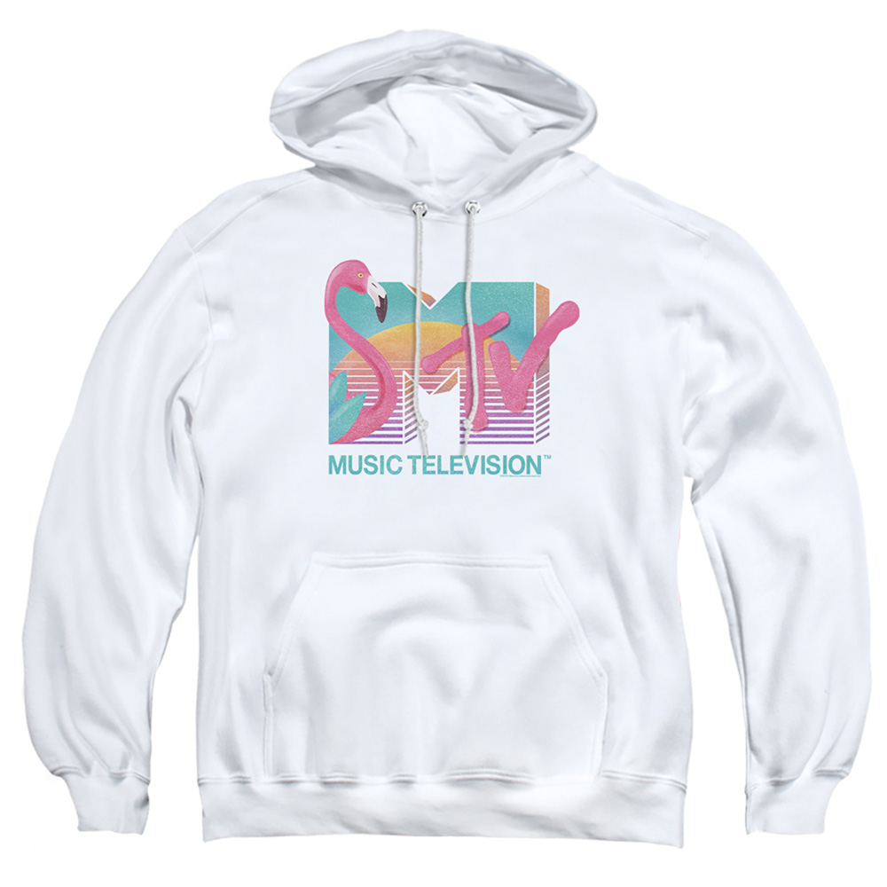MTV & Flamingo Logo-Adult Pull-Over Hoodie, White - Medium