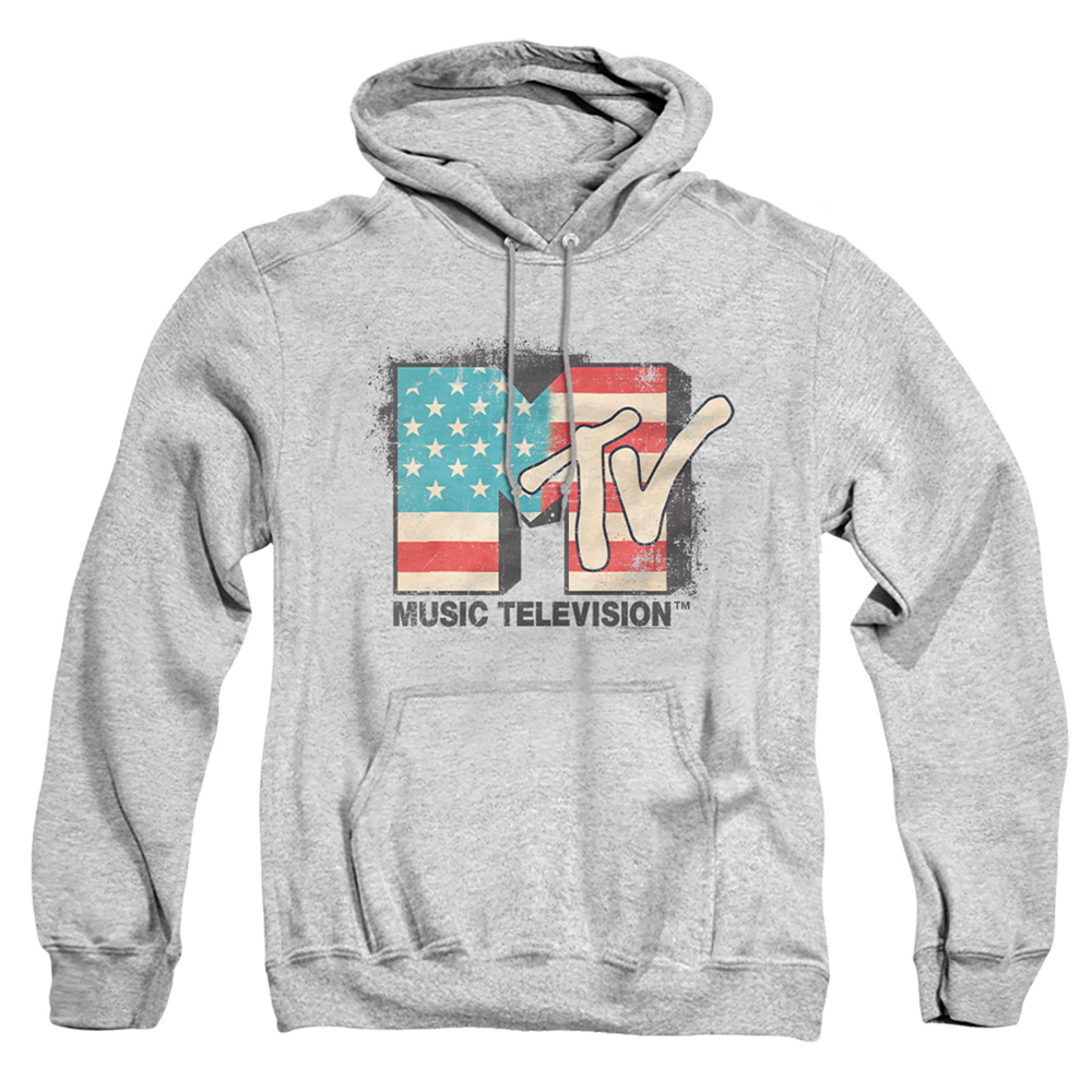 MTV & American Logo-Adult Pull-Over Hoodie, Athletic Heather - Medium