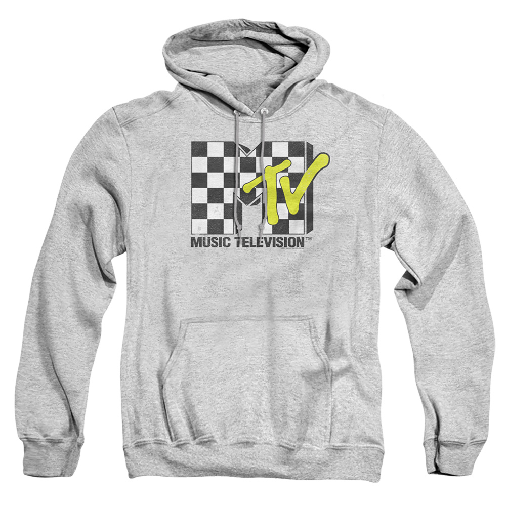MTV & Checker Board Logo-Adult Pull-Over Hoodie, Athletic Heather - Medium