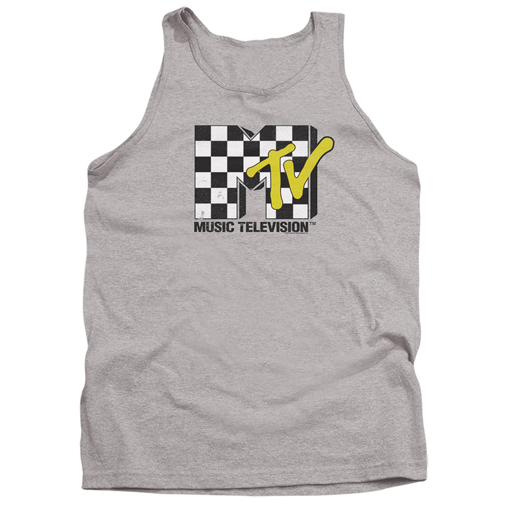 MTV & Checker Board Logo-Adult Tank Top, Athletic Heather - Medium