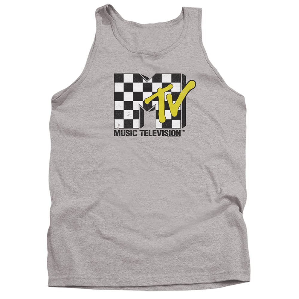 MTV & Checker Board Logo-Adult Tank Top, Athletic Heather - Extra Large