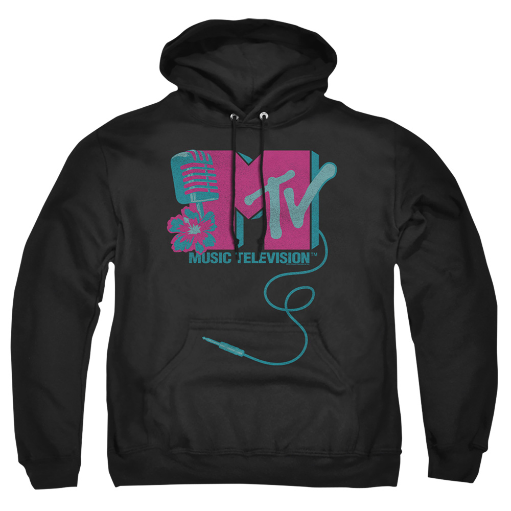 MTV & Microphone Logo-Adult Pull-Over Hoodie, Black - Medium