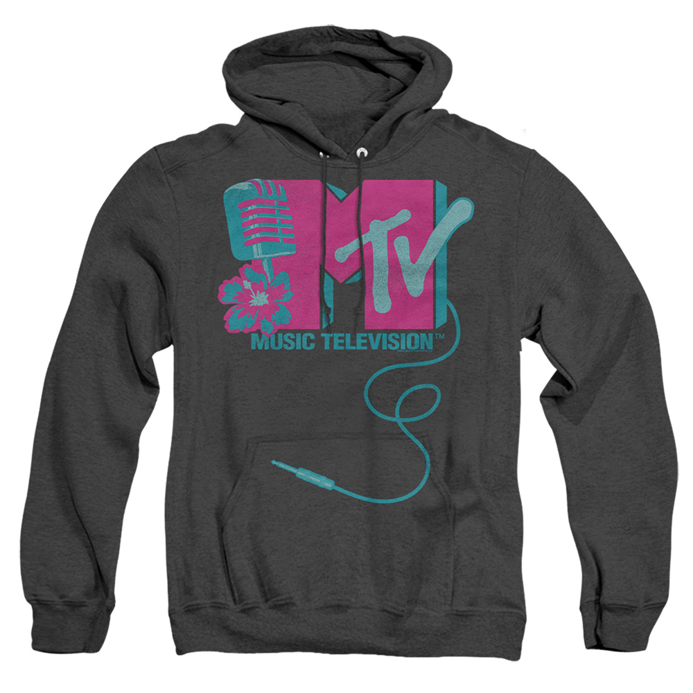 MTV & Microphone Logo-Adult Heather Hoodie, Black - Medium