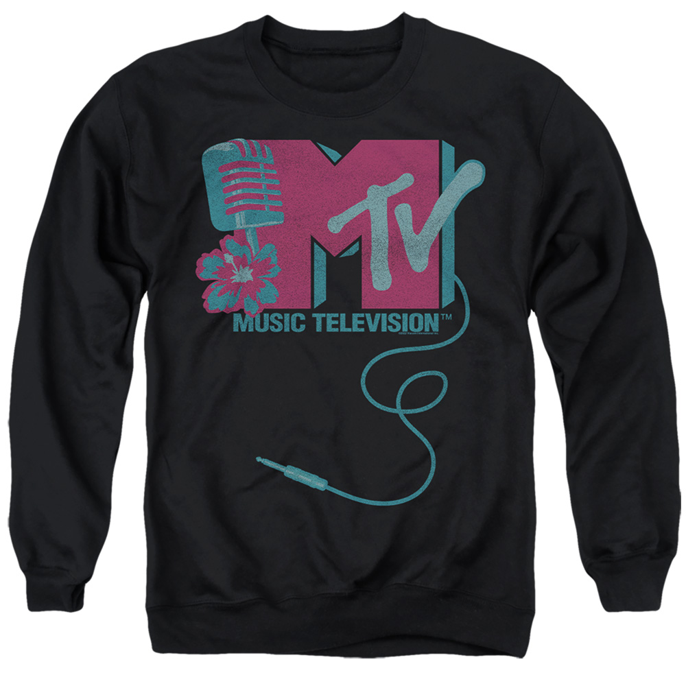 MTV & Microphone Logo-Adult Crewneck Sweatshirt, Black - Extra Large