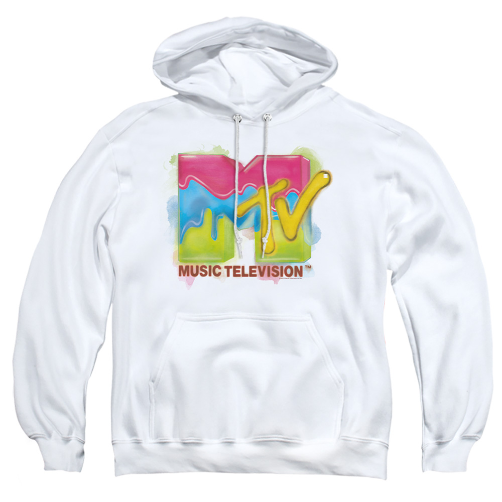MTV & Paint Logo-Adult Pull-Over Hoodie, White - Large