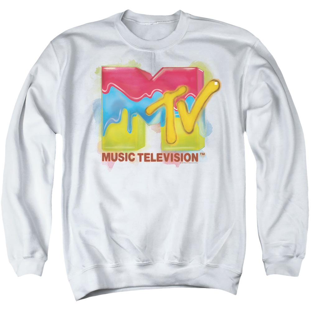 MTV & Paint Logo-Adult Crewneck Sweatshirt, White - Medium