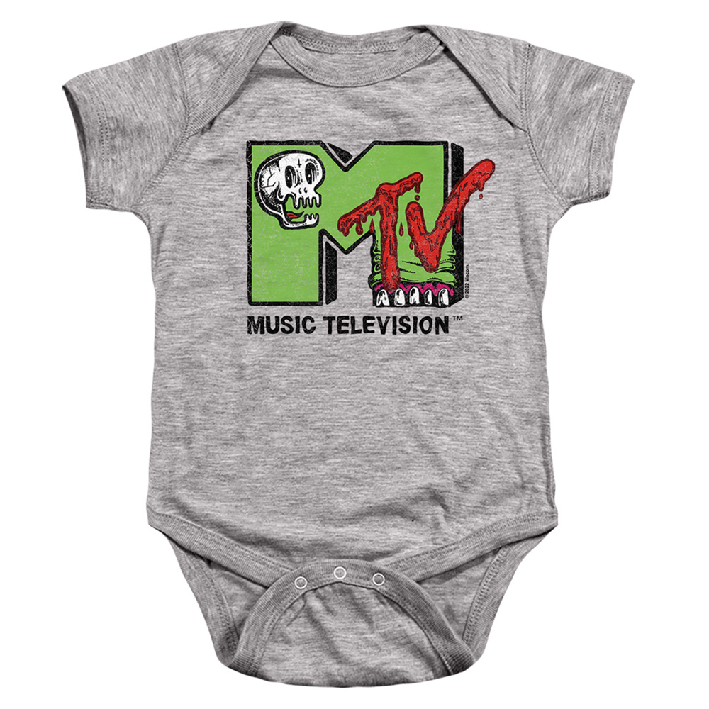 MTV237-SS-3 MTV & Skull & Monster Teeth Logo-Infant Snapsuit, Athletic Heather - Large - 18 Month