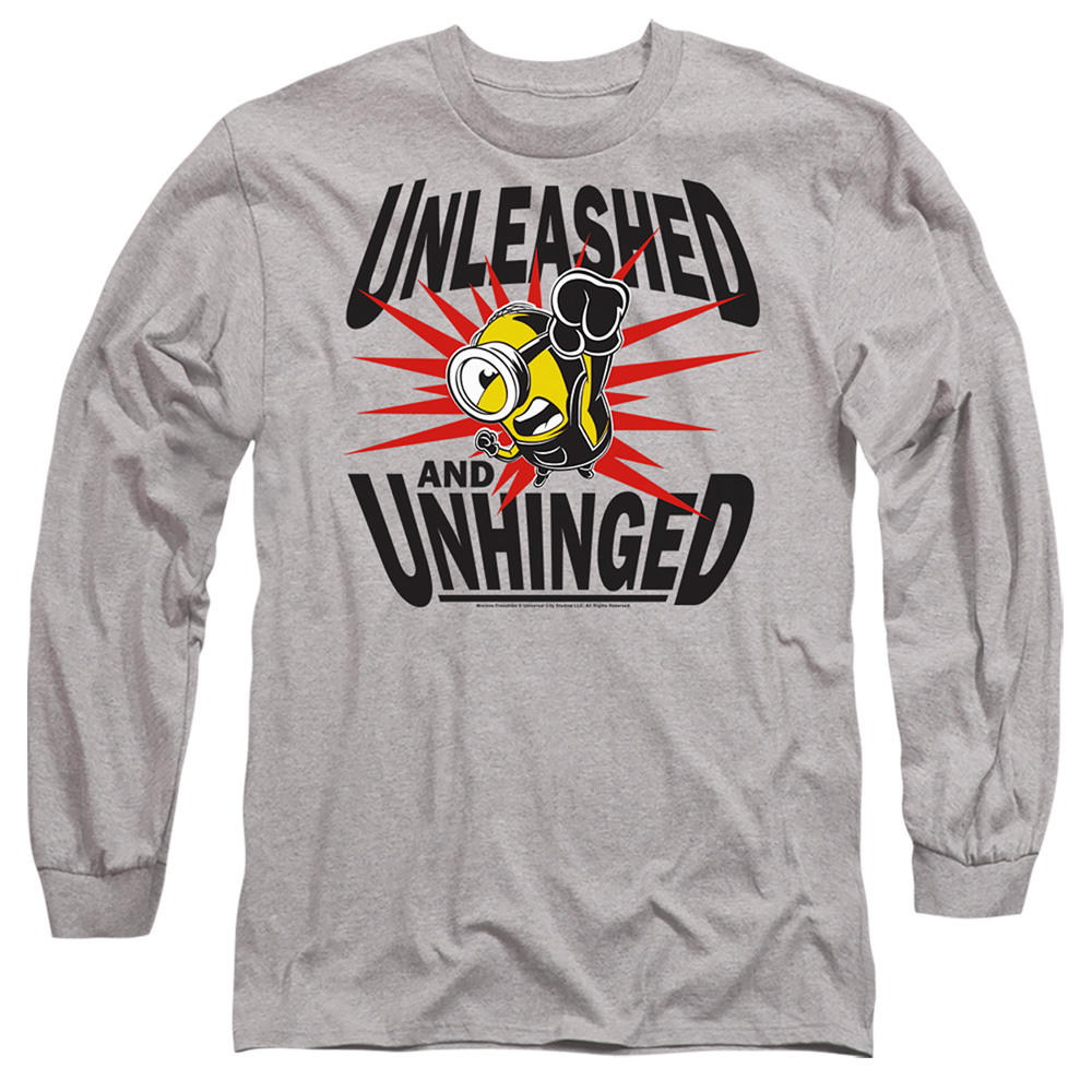 Minions & Unleashed & Unhinged-Long Sleeve Adult 18-1 T-Shirt, Athletic Heather - Extra Large