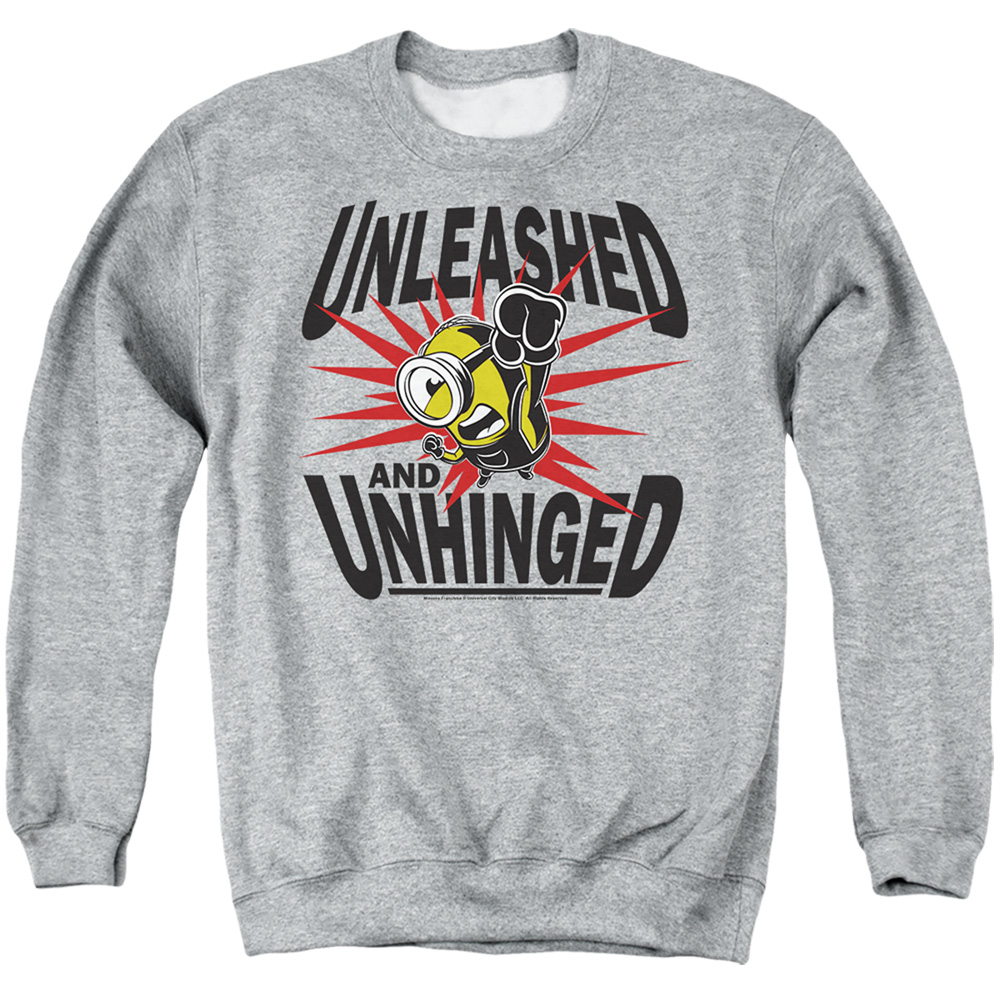 Minions & Unleashed & Unhinged-Adult Crewneck Sweatshirt, Athletic Heather - Extra Large