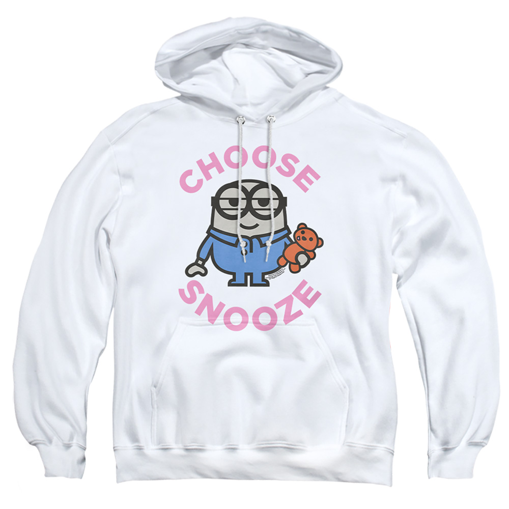UNI1759-AFTH-4 Minions & Choose Snooze-Adult Pull-Over Hoodie, White - Extra Large