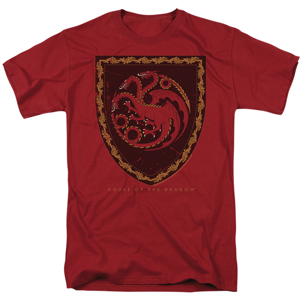 GOT273-AT-6 House of the Dragon & Dragon Shield Vintage Short Sleeve Adult 18-1 T-Shirt, Cardinal - 3X -  Trevco