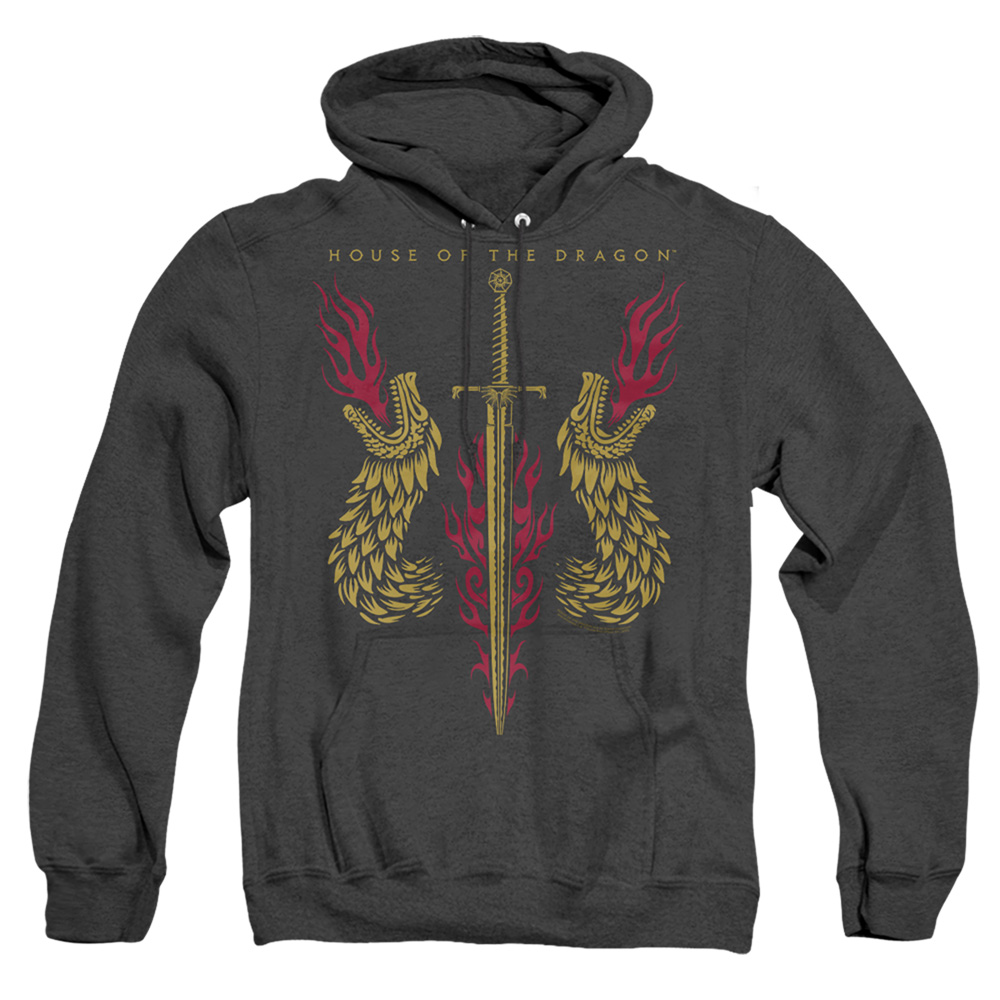 House of the Dragon  Sword  Dragon HeadsAdult Heather Hoodie44 Black  Medium