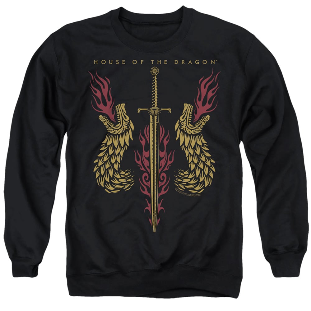 House of the Dragon  Sword  Dragon HeadsAdult Crewneck Sweatshirt44 Black  3X