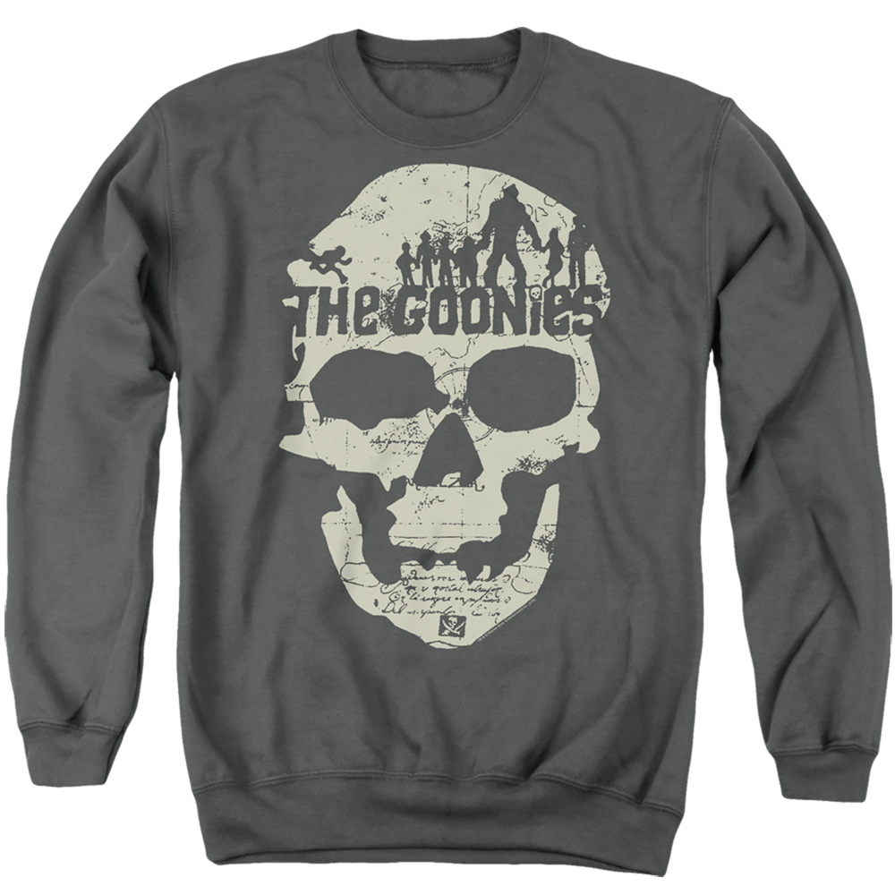 The Goonies & Skull Map-Adult Crewneck Sweatshirt, Charcoal - Medium
