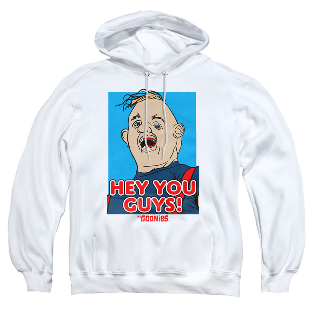 WBM792-AFTH-4 The Goonies & Sloth Hey You Guys-Adult Pull-Over Hoodie, White - Extra Large -  Trevco