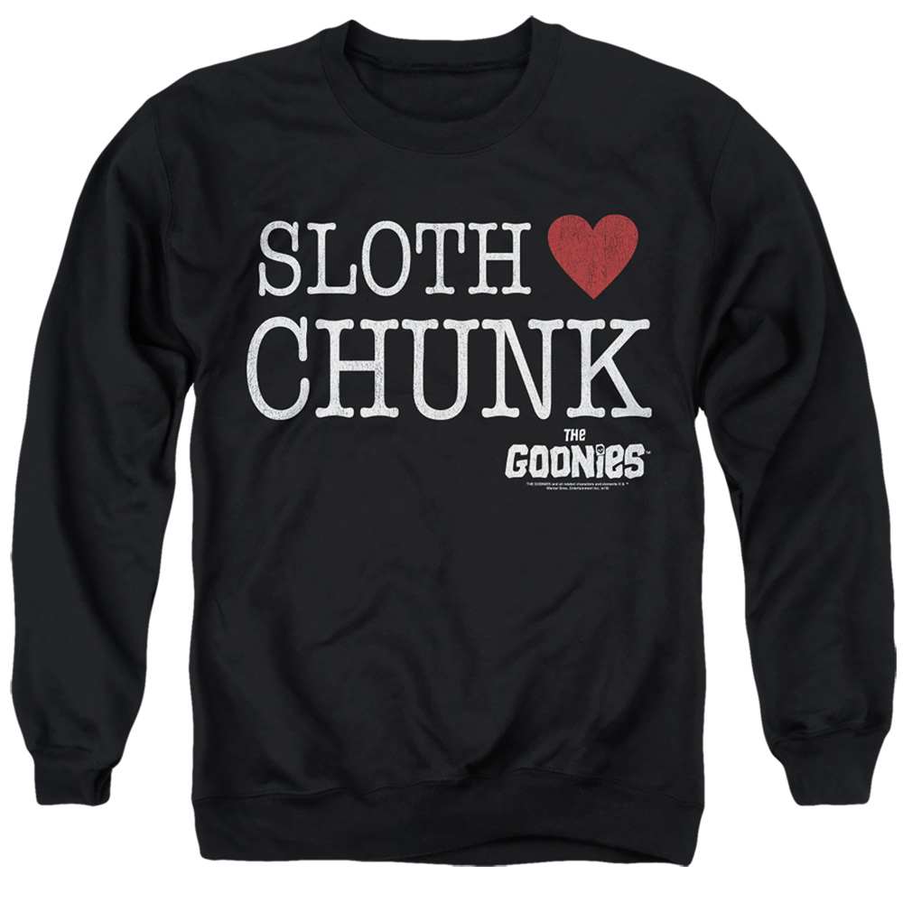 The Goonies & Sloth Heart Chunk-Adult Crewneck Sweatshirt, Black - Medium