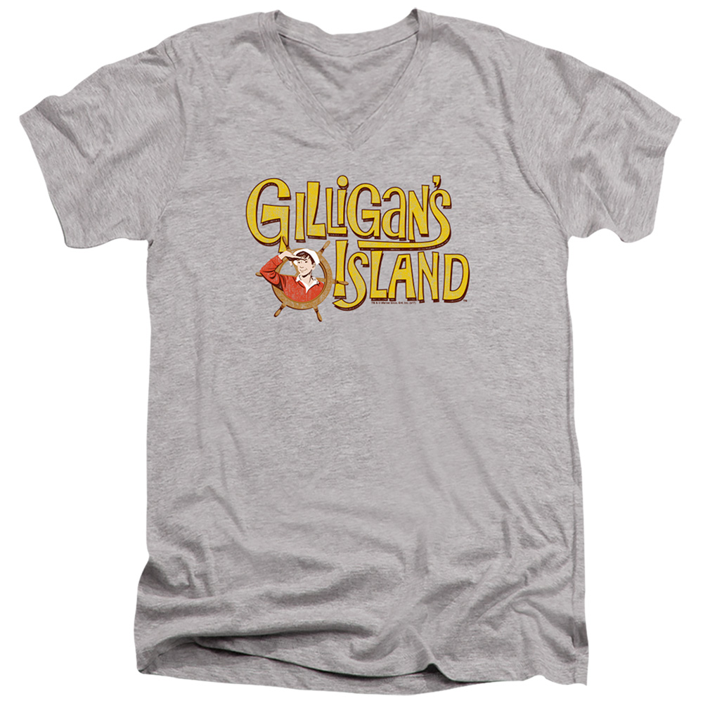 Gilligans Island & Gilligans Logo Short Sleeve Adult V-Neck 30-1 T-Shirt, Athletic Heather - Extra Large -  NewGroove, NE3870598