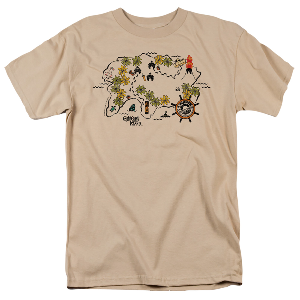 Gilligans Island & Island Map Short Sleeve Adult 18-1 T-Shirt, Sand - 2X -  NewGroove, NE3232207