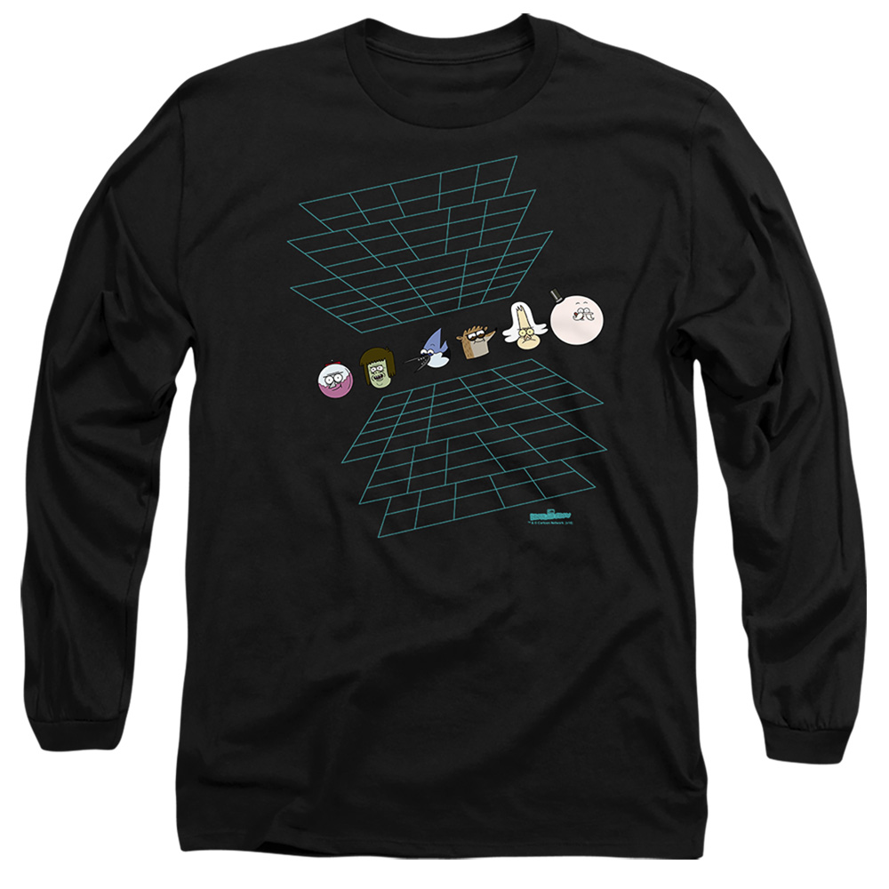 The Regular Show & Regular Grid-Long Sleeve Adult 18-1 T-Shirt, Black - Medium