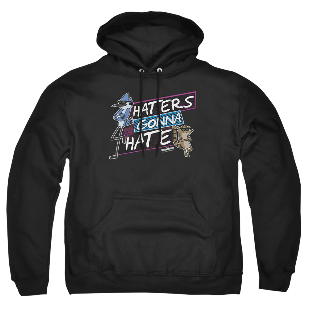 Regular Show & Haters Gonna Hate-Adult Pull-Over Hoodie, Black - Extra Large