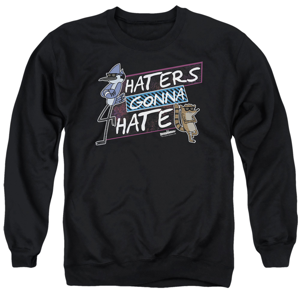 Regular Show & Haters Gonna Hate-Adult Crewneck Sweatshirt, Black - Medium
