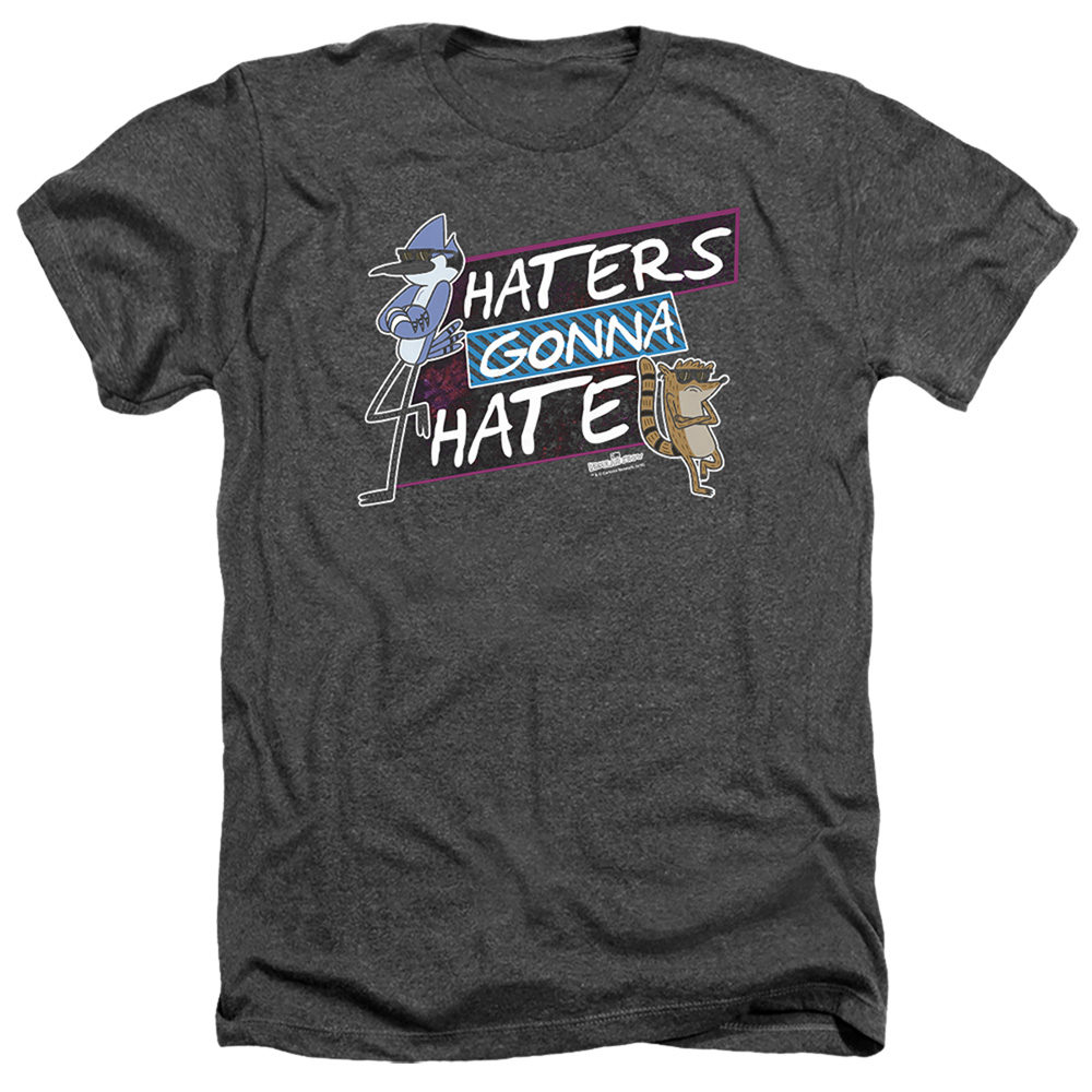Regular Show & Haters Gonna Hate-Adult Heather T-Shirt, Black - Extra Large