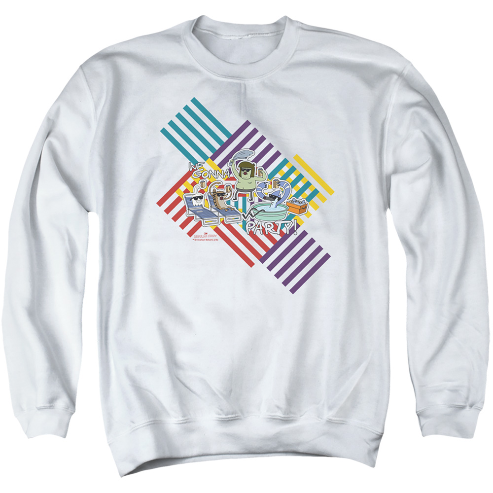 Regular Show & We Gonna Party-Adult Crewneck Sweatshirt, White - Medium