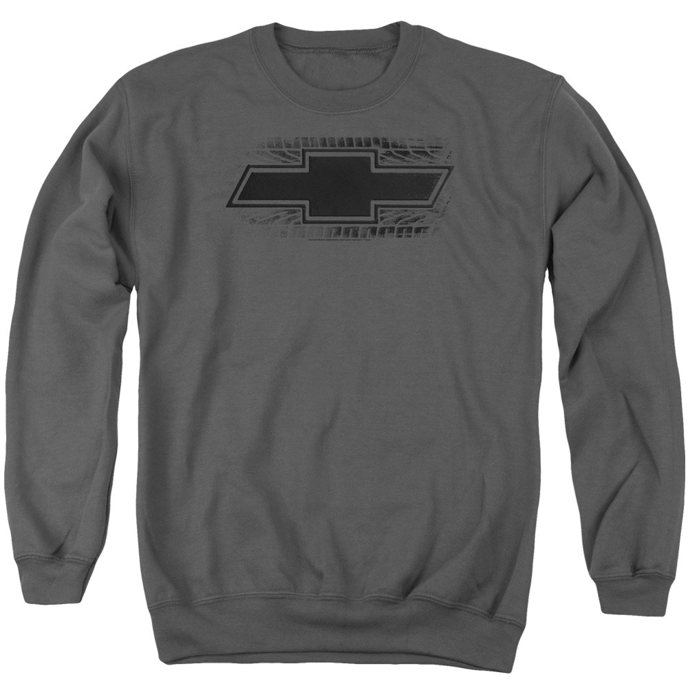 Chevrolet & Bowtie Burnout-Adult Crewneck Sweatshirt, Charcoal - Extra Large