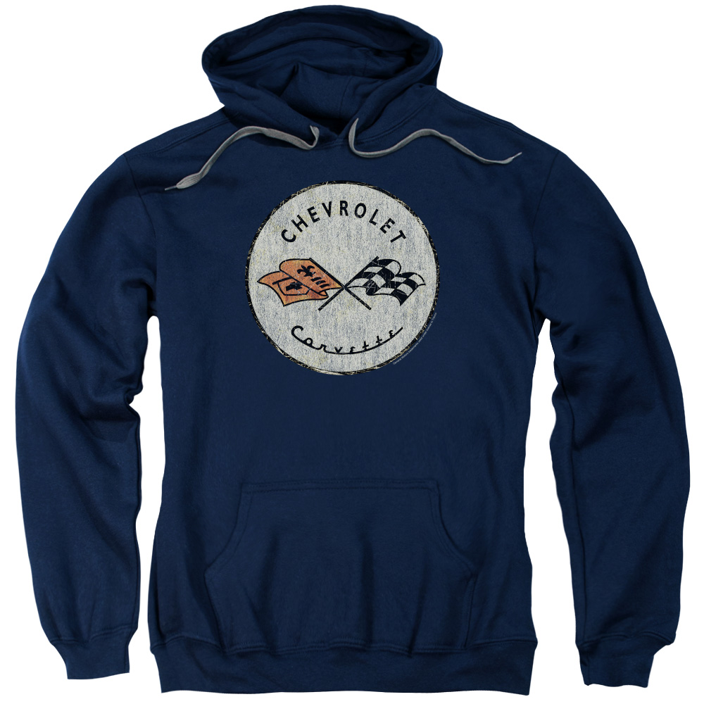 Chevrolet & Old Vette-Adult Pull-Over Hoodie, Navy - Large