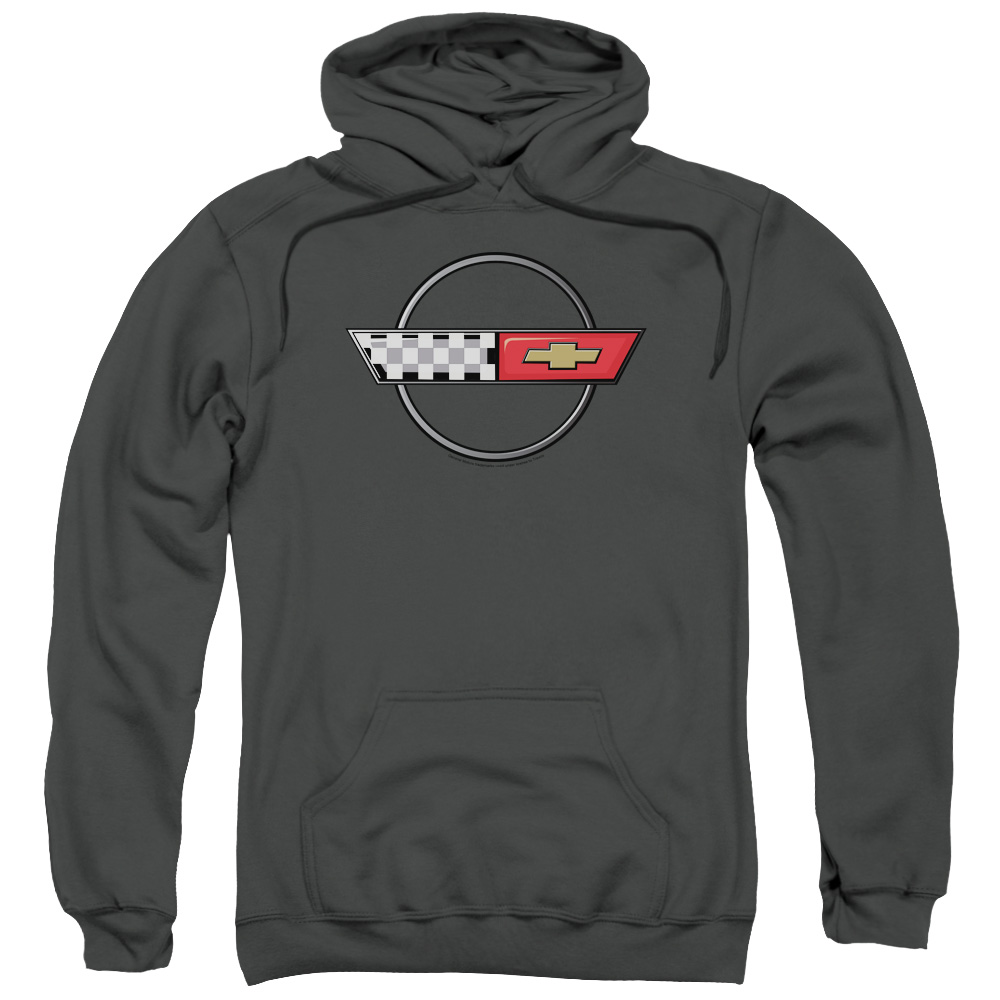 Chevrolet & 4th Gen Vette Logo-Adult Pull-Over Hoodie, Charcoal - Large