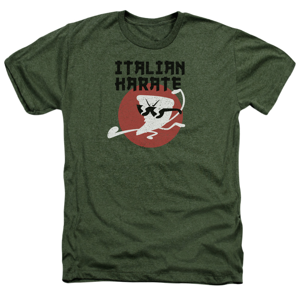 Uncle Grandpa & Italian Karate-Adult Heather T-Shirt, Military Green - Extra Large