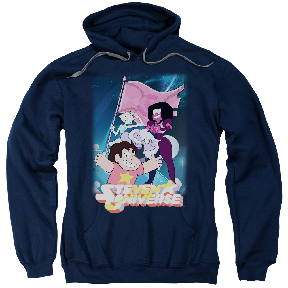 Steven Universe & Crystal Gem Flag-Adult Pull-Over Hoodie, Navy - Large
