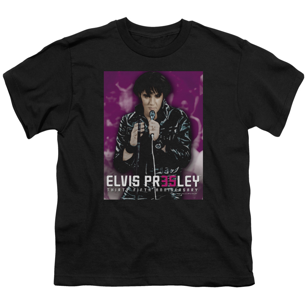 Elvis Presley & 35 Leather Short Sleeve Youth 18-1 T-Shirt, Black - Medium