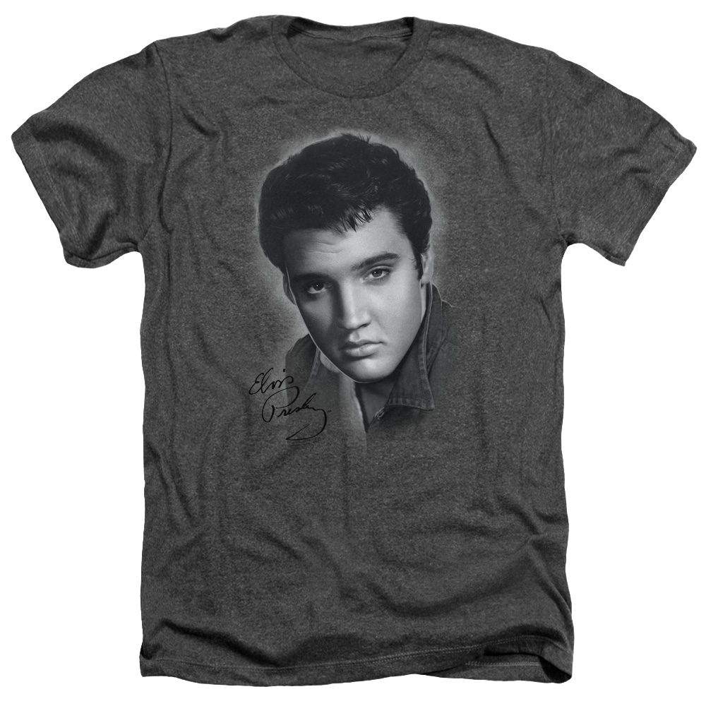 Elvis Presley & Grey Portrait Adult Heather T-Shirt, Charcoal - Large