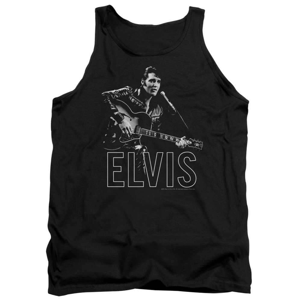 Elvis Presley & Guitar in Hand Adult Tank Top, Black - Medium