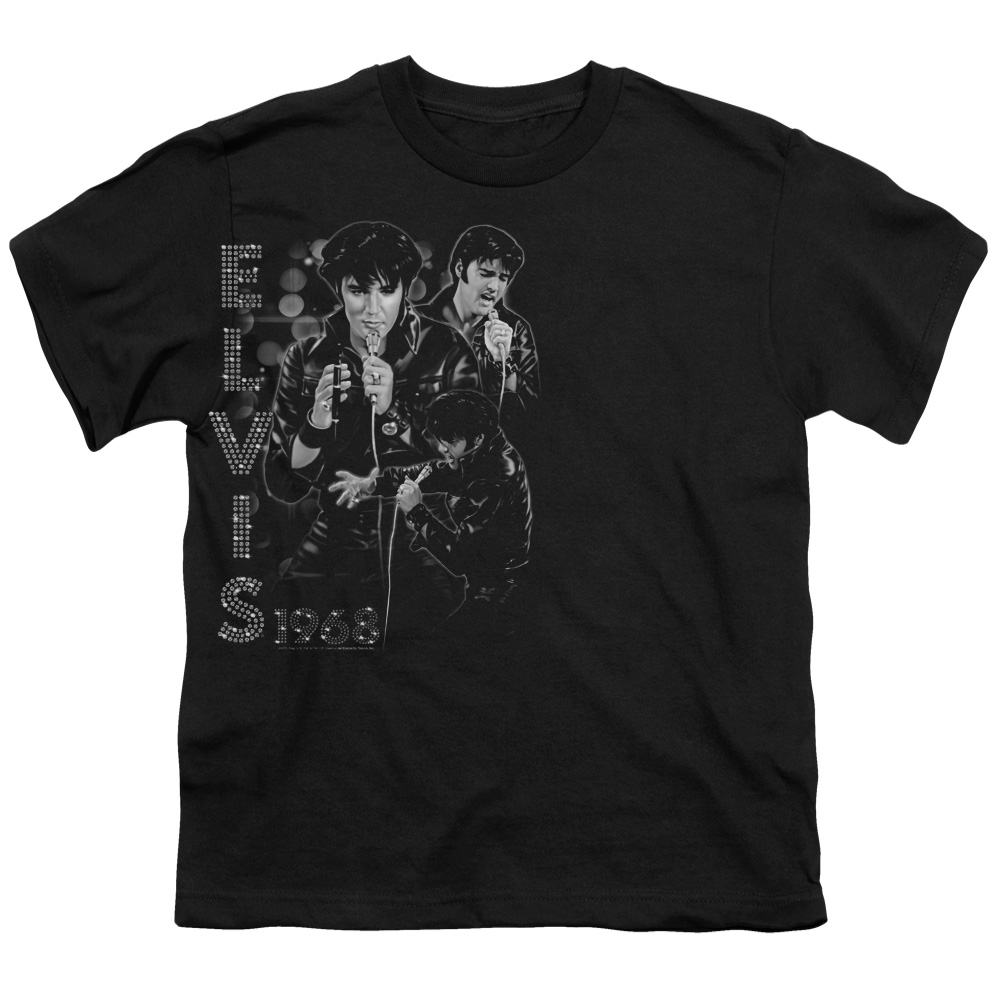 Elvis Presley & Leathered Short Sleeve Youth 18-1 T-Shirt, Black - Medium