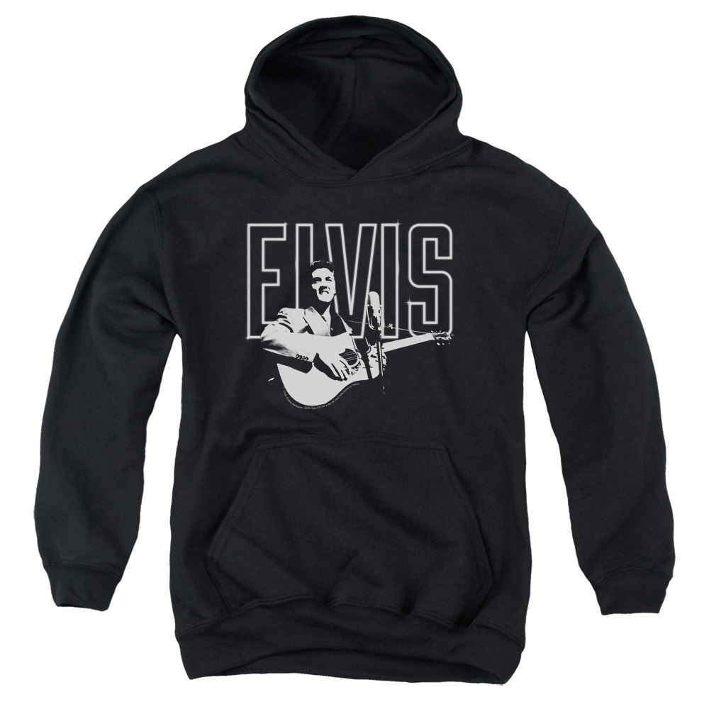 Elvis Presley & White Glow Youth Pull-Over Hoodie, Black - Medium