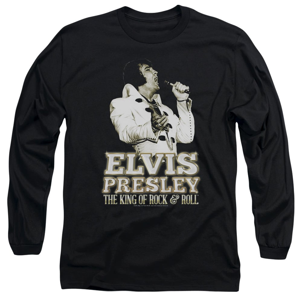 Elvis Presley & Golden Long Sleeve Adult 18-1 T-Shirt, Black - Large