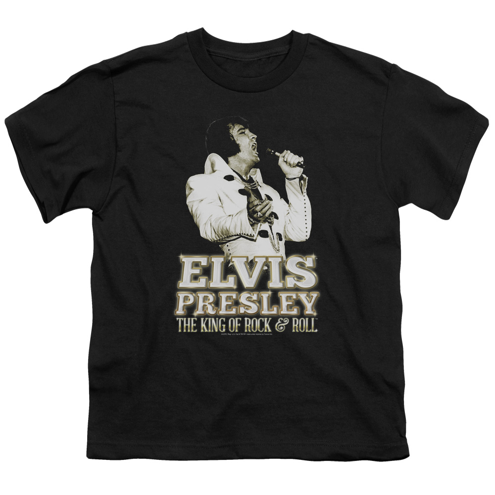 ELV785-YT-2 Elvis Presley & Golden Short Sleeve Youth 18-1 T-Shirt, Black - Medium