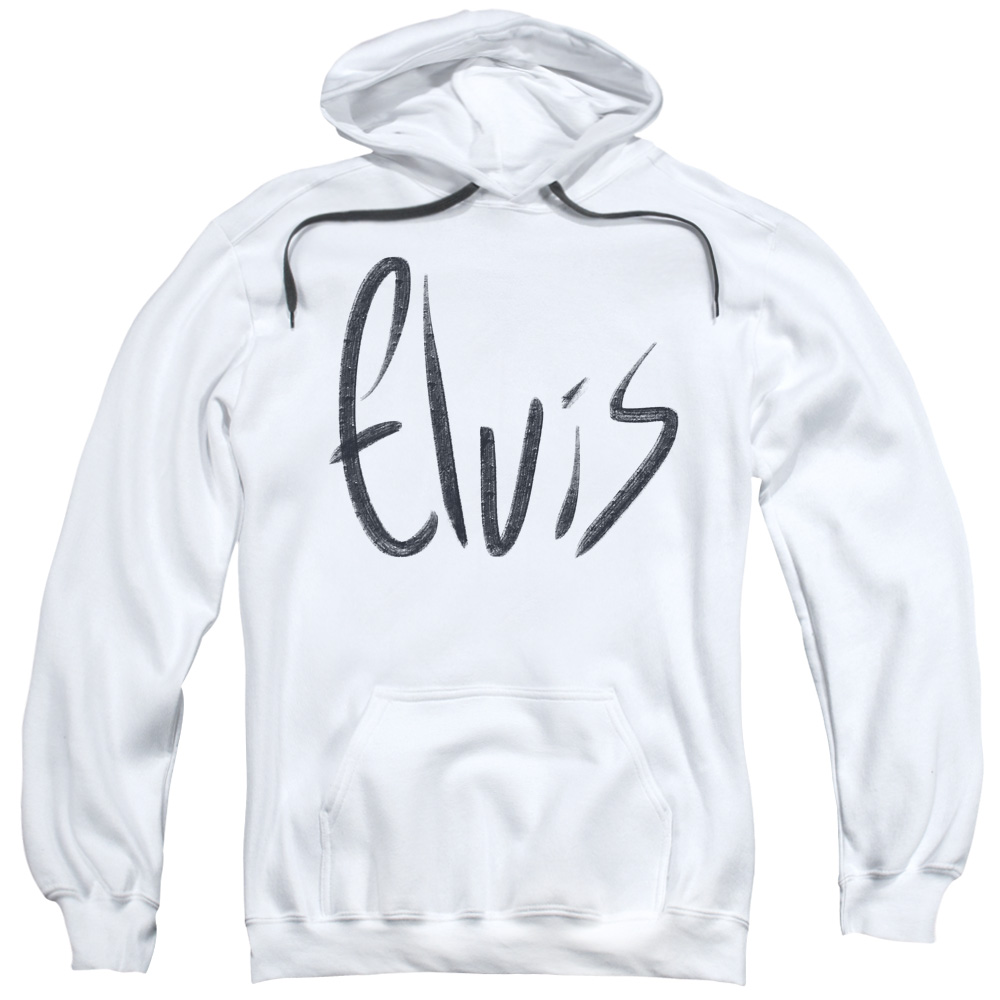 Elvis Presley & Sketchy Name Adult Pull-Over Hoodie, White - 2X