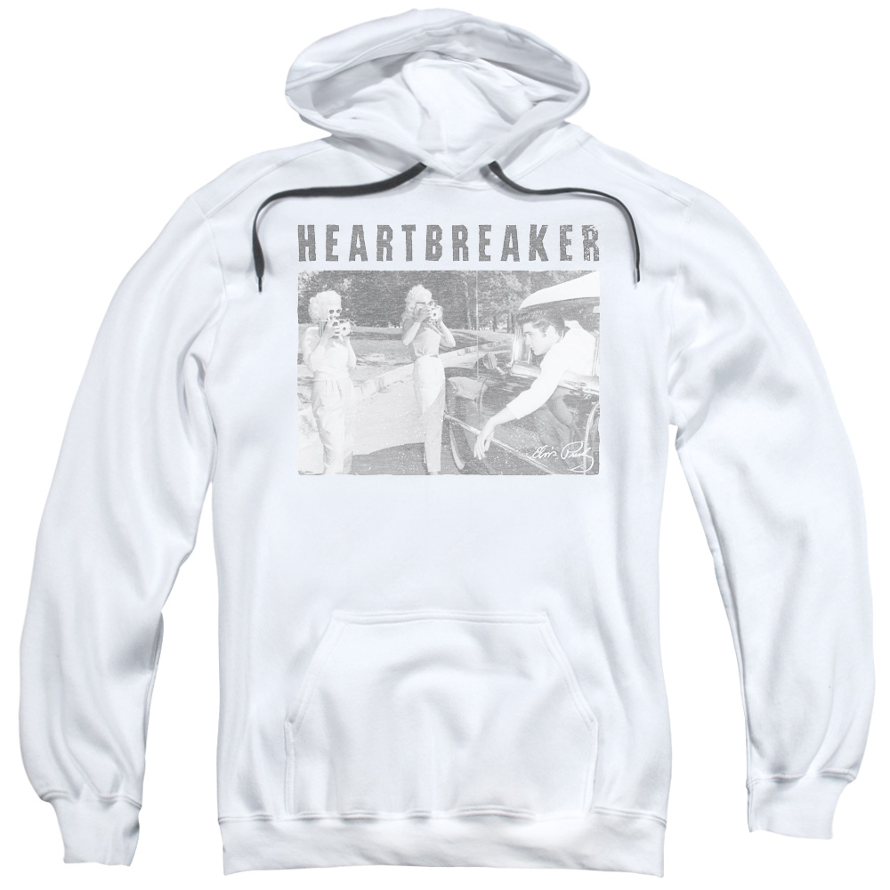 Elvis Presley & Heartbreaker Adult Pull-Over Hoodie, White - Medium