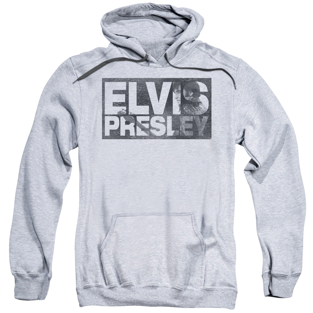 Elvis Presley & Block Letters Adult Pull-Over Hoodie, Athletic Heather - Medium