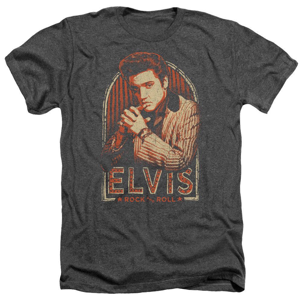 Elvis Presley & Stripes Adult Heather T-Shirt, Charcoal - Medium